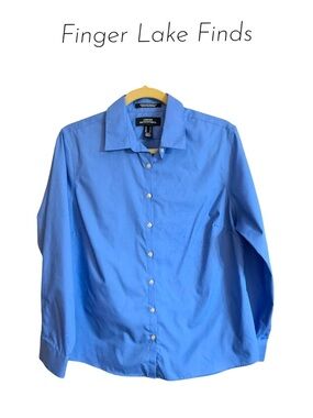 Lands End Women's Blue Broadcloth Dress Shirt, 14